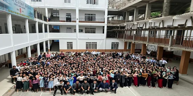 Assembly in the school courtyard